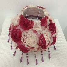 Pantalla de lámpara con rosas románticas francesas, pantalla de lámpara con accesorio de borlas con cuentas y flores de tela, pantalla de lámpara para ambiente nupcial (solo pantalla, base de lámpara no incluida) - Pantalla de lámpara de rosas blancas y rojas - Ver 3