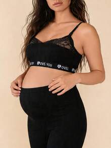 Hart & Haze Sujetador de lactancia con apertura frontal para mujeres embarazadas, de tela acanalada con encaje sexy, brasier cómodo con tirante con letra Z - Negro - Ver 4