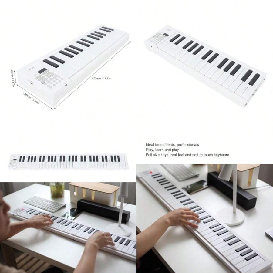 Piano Electrónico de 61 Teclas Plegable Teclado Portátil para Viaje Instrumento Musical Educativo con Función de Grabación - como en la imagen - Ver 1