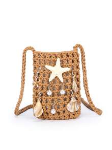 BAILEE 一款一体式涤纶绳手工钩编时尚新款休闲单肩手机包，搭配海洋元素吊坠，适合女性、白领、时尚搭配、休闲度假、礼物、派对、送给母亲、老师、朋友等场合。 - 彩色 - 查看 19