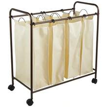 Household Essentials - Cesto de Ropa Sucia Enrollable 7173 con Bolsas de poliéster Natural Marco de Bronce Envejecido - Natural/Bronce - Ver 9