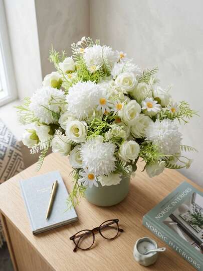 Artificial Flowers, Rose Bouquet, Artificial Daisy Silk Hydrangea, Artificial Plants, Room Decor, Autumn Decor, Table Centerpiece, Valentine's Day Gift, Birthday Party Decor, Wedding Flower Basket, Bridal Bouquet, Home Decor, Dining Room, Bedroom, Windowsill, Vase, Ornaments, New Year Decor, Outdoor Garden, Back To School Season