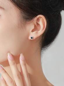 1 Đôi bông tai bạc 925 đính đá Zirconia xanh hình trái tim đại dương dành cho nữ, trang sức lãng mạn cho đám cưới. - Bạc - Xem 2