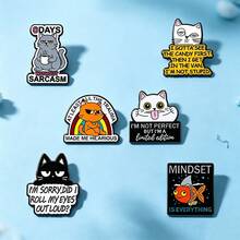 Alfinetes de Expressão de Gato Sarcástico Engraçado - Inclui 6 Estilos de Gatos com Citações Humorísticas e Peixes de Humor, com Texto Humorístico em Negrito, Base de Metal Durável e Contorno Preto, Broches de Metal Neutro Adequados para Amantes de Gatos e Fãs de Memes, Uso Diário ou Presente, Acessório de Moda com Tema de Humor Ácido - Multicolorido - Visão 2