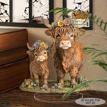 1 tượng bò cao nguyên phong cách Boho 2D bằng acrylic, trang trí bàn làm việc phẳng, không cần nguồn điện, thích hợp để trang trí nhà cửa, trưng bày trên bệ cửa sổ, trang trí tiệc tùng và ngày lễ, món quà hoàn hảo. - 1PC - Xem 10