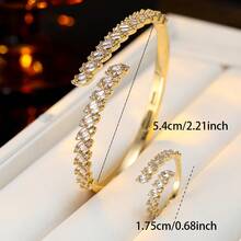 1 Set Fashionable Luxury Copper Material Zirconia Inlaid Bracelet & Ring Jewelry Set, Elegant & High-End, Women Jewelry - Bracelet Ring Set - View 3