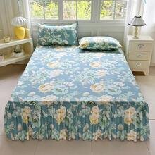 Bộ 1 ga phủ giường chống trượt in họa tiết + 2 vỏ gối (không kèm ruột gối), ga phủ giường chống trượt có bèo nhún, tấm bảo vệ giường chống bụi bốn mùa, bộ đồ giường ngủ phong cách đồng quê đơn giản, ga phủ giường phủ kín, tấm che bụi phòng ngủ, phù hợp cho mọi mùa. - Hoa Hạnh Phúc - Xem 2