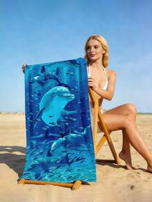 1pc Cute Dolphin Print Beach Towel, Premium Ultra-Fine Fiber Quick Dry Highly Absorbent Large Beach Towel, Soft Multi-Use Shawl Bath Towel For Seaside Vacation Swimming Diving Water Parties Beach Decor Bathroom Use - Dolphin - View 6