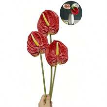 3pcs Realistic Touch 3D Red Anthurium Artificial Flowers - Red Flamingo Lily Faux Flowers, Suitable For Wedding Bouquets And Home Decor | Lifelike Touch Wedding Floral Arrangements And Table Centerpieces - Multicolor - View 7