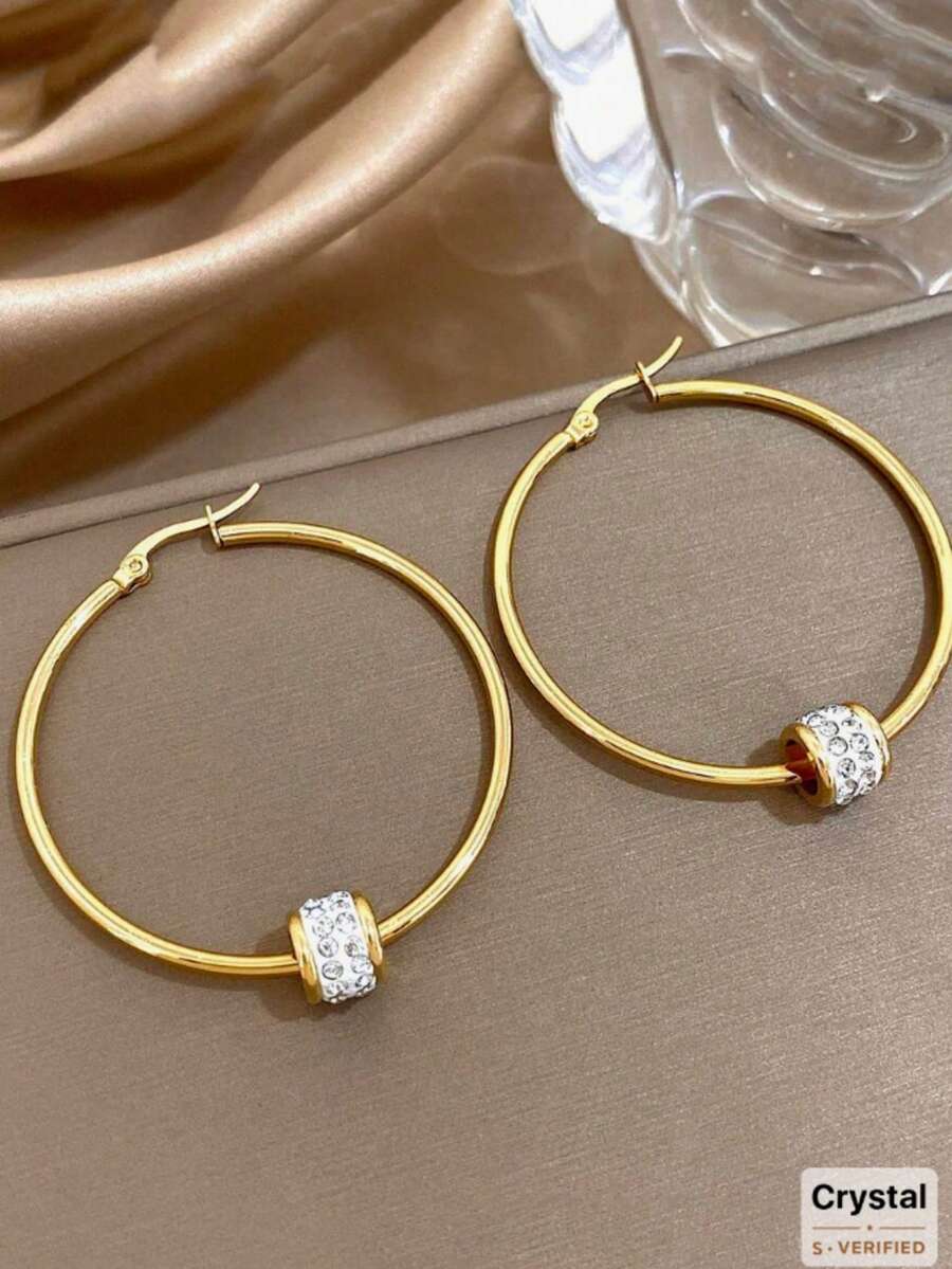 1 Đôi bông tai nữ cỡ lớn mạ vàng đính đá, chất liệu thép không gỉ, thích hợp đeo hàng ngày, dự tiệc, Halloween, Giáng sinh, sinh nhật, có thể dùng làm quà tặng trang sức. - Vàng - Xem 1