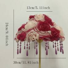 Pantalla de lámpara con rosas románticas francesas, pantalla de lámpara con accesorio de borlas con cuentas y flores de tela, pantalla de lámpara para ambiente nupcial (solo pantalla, base de lámpara no incluida) - Pantalla de lámpara de rosas blancas y rojas - Ver 5