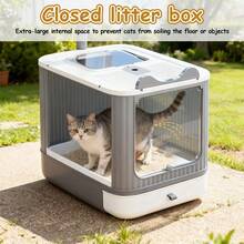 XXL Cat Litter Box, Large, Fully Enclosed Litter Box, Cat Accessory, Two-Way Door For Easy Entry And Exit, Suitable For Kittens And Adult Cats, Effective Prevention Of Litter Splashing, Anti-Splash And Anti-Odor To Prevent Overflowing Smells, Includes A Free Litter Scoop - 44,5*37*32cm - Xem 4