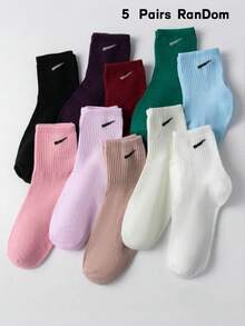 5/10 Pairs Women's Random Color Casual Sports Socks, Suitable For Daily, Home, Outdoor Wear, Mid-Calf Socks - Multicolor - View 10