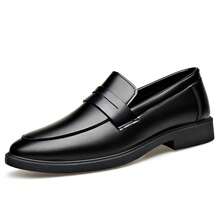 Men's Soft Leather Black Casual Slip-On Loafers, Pointed Toe Business Shoes - Black - View 12