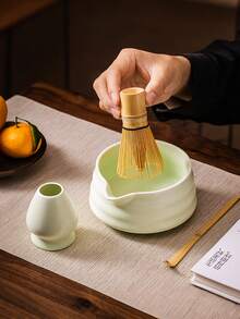 出口型陶瓷抹茶碗，日式抹茶碗，用于混合和冲泡抹茶，手工制作，适用于抹茶仪式、日常或节日使用，也可作为厨房装饰品，可替换的抹茶套装，适合抹茶爱好者和初学者，可作为节日礼物赠送给亲人、朋友、母亲节礼物（抹茶绿） - 綠色 - 查看 4