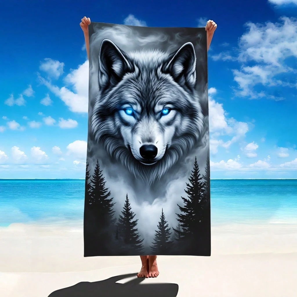 1 pièce Serviette de plage Loup et Forêt, Serviette de plage extra-large en microfibre ultra-douce, Serviette de bain super absorbante, Convient pour les voyages, la piscine, la plongée, le surf, le yoga, le camping, Disponible en plusieurs tailles, Accessoires de plage pour la plage, la piscine, les voyages, le camping, le yoga 2