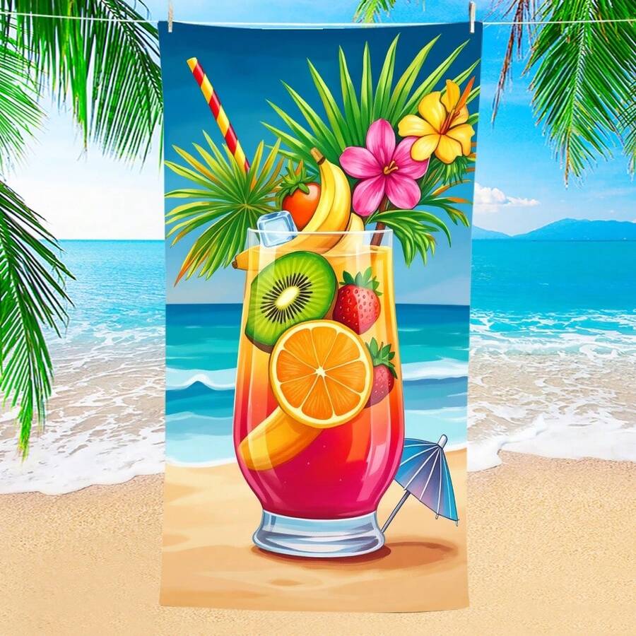 1条夏季沙滩饮品主题沙滩巾,超柔软纤维超大尺寸沙滩毯,超强吸水浴巾,适用于沙滩、泳池、旅行、露营、瑜伽,多种尺寸可选,沙滩配件 - 飲料 - 查看 1