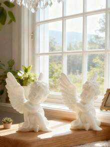 1/2pcs European Style White Angel Doll Desktop Decor, Hand-Painted ABS Resin Crafts, Home, Shop, Restaurant Decoration And Photography Props, Room Decor, Furniture Decoration - New Model - View 2
