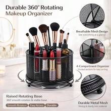 Soporte para brochas de maquillaje giratorio de 360° organizador de perfume de metal 4 compartimentos para almacenamiento de computadora organizador de maquillaje para cambiador - Negro - Ver 3