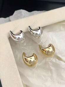 4pcs/Set Gold And Silver Asymmetrical Waterdrop Earrings, European And American Style, Simple And Geometric, Acrylic For Daily Casual Wear - 彩色 - 查看 3