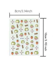 1片可爱卡通美甲贴纸，绿色青蛙和树叶美甲贴花，甜美草莓美甲贴片，亮面，不对称形状，适合女性DIY或美甲沙龙使用 - 彩色 - 查看 2