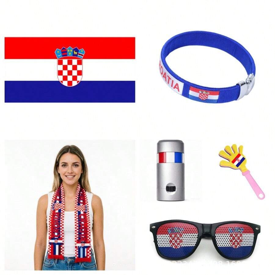 2026 World Cup Fan Kit: Croatia-Themed Flag, Clapper, Glasses, Face Paint Set, Multiple Items - 克羅埃西亞扇形套裝 - 查看 1
