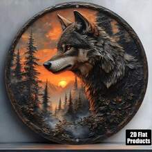 Vintage Wolf Head Aluminum Wall Art, 8 Inch Rustic Round Metal Plaque Decor For Home Living Room - 彩色 - 查看 6