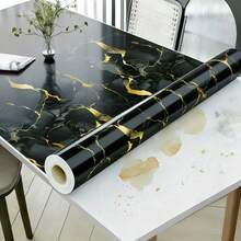 1 捲大理石紋路接觸紙 廚房貼紙 防水自黏式檯面貼紙 光面大理石壁紙 適用於廚房 浴室 桌面 牆面裝飾 春季節日 生日 畢業禮物 - 1PC鍍金黑 - 查看 12