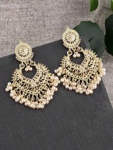 1pair Glamorous Zinc Alloy Faux Pearl Drop Earrings Tassel Drop Earrings For Women For Daily Decoration - 銀色 - 查看 3
