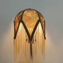 Elegant High-End Retro Fabric Lampshade, Green & Light Yellow Hexagon Tassel Lampshade Pendant, Versatile Matching Accessory - Forest-colored Pointed Tassel Lampshade - View 4