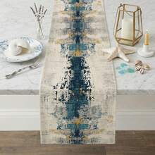 1pc Blue Abstract Textured Print Table Runner, Suitable For Holidays, Parties, Birthdays, Dinners, Restaurant Table Decor, All Seasons, Home Decor - Multicolor - View 3