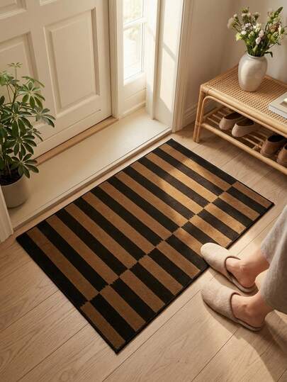 1 pieza Alfombra/Alfombra/Alfombra de baño/Felpudo, Diseño a rayas y a cuadros retro-vintage americano, Adecuado para baño, cocina, entrada, pasillo, mesita de noche, sala de estar, dormitorio, Alfombra de piso suave lavable a máquina, Elegante decoración del hogar