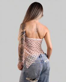 Women's Basic Asymmetrical Translucent Polka Dot Print Cropped Tube Top, Strapless, Summer, Strapless, Lining, Aitona - 淺色波點 - 查看 2