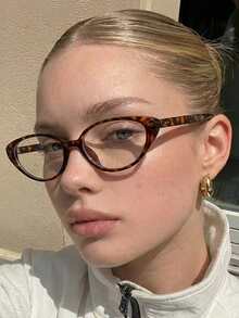 1/2件組女款塑膠多色小框Y2K復古貓眼眼鏡，日常通勤青春時尚韓系個性穿搭，波希米亞豹紋平光鏡片橢圓細框優雅眼鏡框，適合開學季、街頭風、上班、約會等場合 - 彩色 - 查看 7
