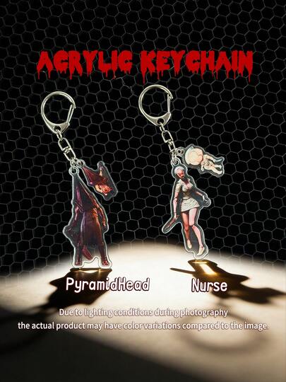 Acrylic Keychain With Nurse And Pyramid Head Horror Game Theme, Gift For Movie And Game Fans, Decorative Accessory For Bags And Keys