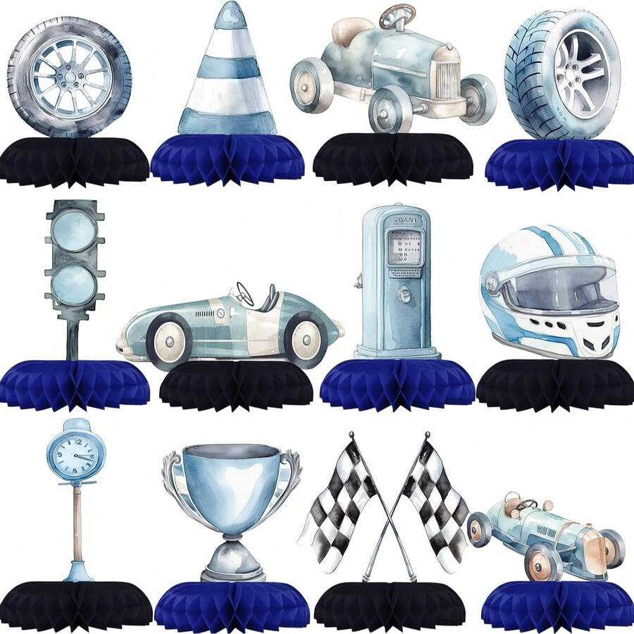 12pcs-New Racing Party Decoration Honeycomb Centerpiece For Racing Birthday Decoration Children's Racing Table Decoration - View 1
