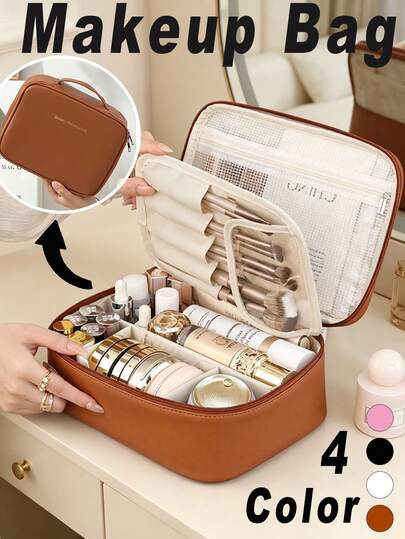 1 túi đựng mỹ phẩm bằng da PU chất lượng cao, túi đựng mỹ phẩm du lịch hai lớp, túi đựng đồ dùng vệ sinh cá nhân chống thấm nước, phụ kiện du lịch, đồ dùng cần thiết khi đi du lịch, quà tặng lý tưởng cho phụ nữ vào ngày Valentine, sinh nhật, tốt nghiệp, phù dâu, Ngày của Mẹ, trang trí phòng ngủ, trang trí phòng tắm, trang trí đám cưới.