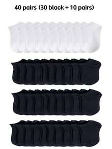 40 pares de calcetines invisibles de unicolor unisex, calcetines casuales de corte bajo tipo barco, negro/blanco/gris, primavera/verano - Multicolor - Ver 11
