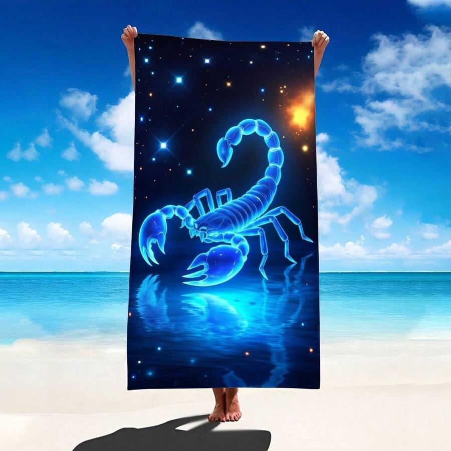 1条梦幻星空天蝎座图案沙滩巾,超柔软超细纤维特大号沙滩毯,高吸水性浴巾,适合旅行、游泳池、潜水、冲浪、瑜伽、露营,多种尺寸可选,沙滩必备配件 - 蠍子 - 查看 1