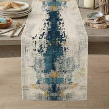 1pc Blue Abstract Textured Print Table Runner, Suitable For Holidays, Parties, Birthdays, Dinners, Restaurant Table Decor, All Seasons, Home Decor - Multicolor - View 9