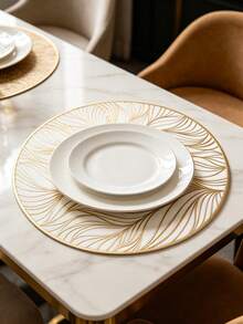 1/4/6pcs Creative Line Wave PVC Gold Foil Placemats & Coasters, Suitable For Home Dining Table Decor, Tea Cup Heat Insulation Pads, Protect Tabletop, Home Kitchen Tea House Coasters, Minimalist Style Coasters, Wedding Holiday Party Coasters - Multicolor - View 3