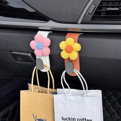 Cute Flower Car Headrest Hook, Seat Storage Hanger For Wallet And Bag, Portable Car Wallet Hanger Decor
