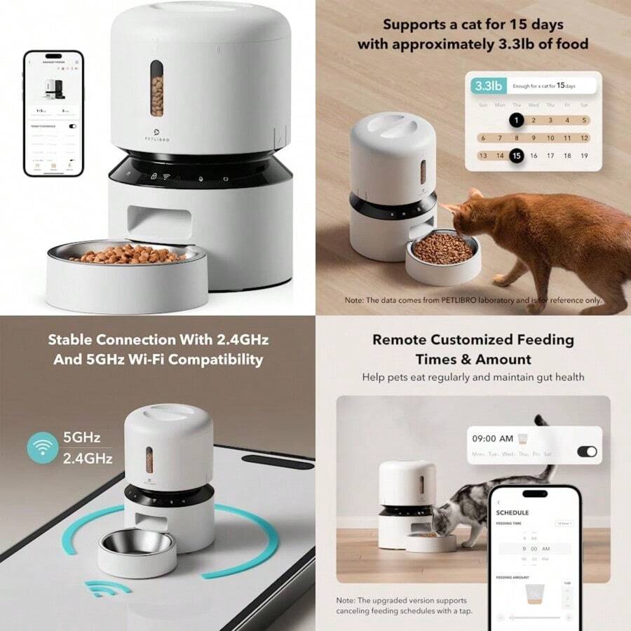 Dispensador automático de Alimentos para Gatos 5G WiFi alimentador para Mascotas con preservación de la frescura comederos para Gatos cronometrados para Alimentos Secos hasta 48 porciones - como en la imagen - Ver 1