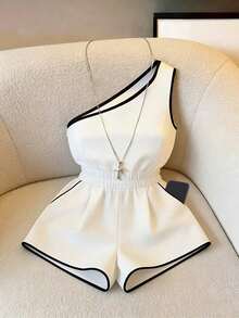 Women's New Halter Neck Criss-Cross Trim Fitted Bodysuit, Minimalist Versatile,White Top, Bodysuit White One Piece Bodysuit ,Leotard,Suitable For Work Commuting With An Intellectual VibeSummer ,Summer Holiday Outfits,Spring, Spring Outfit Women,Beach,Birthday,Birthday Dress,Going Out, Vacation,Casual,Y2k,Graduation Season Attire, Versatile And Stylish Everyday Casual Wear White Halter Bodysuit Halter Leotard,Black And White Color-Blocked, One-Shoulder, Color-Blocked, Fitted Waist, Stylish And Elegant Wide-Leg Sleeveless Jumpsuit For Women. White Jumpsuit, Suitable For Everyday Wear, Outings, White Top, White Pants, Women's Casual Wear, Summer Outfits, Summer Holiday Wear. - Blanco - Ver 8