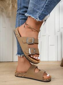 Plus Size Adjustable Strap Comfortable Retro Open Toe Sandals - Suitable For Indoor And Outdoor Use, Unisex Flat Slippers,Travel Essentials For Summer,Wide Fit - Brown - View 5