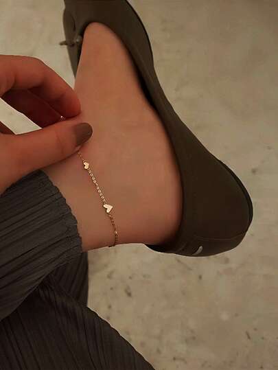  1条S925纯银甜美可爱心形脚链，韩版简约优雅性感百搭脚链，适合女性沙滩佩戴，时尚脚链礼品