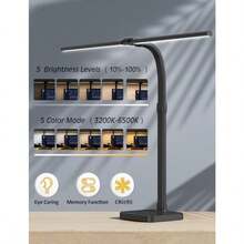 VERSAINSECT esk Lamp for Home Office Double Head 24W with USB Charging Port and Wireless Charger Architect Light 5 Lighting Brightness Flexible Gooseneck Table Reading Study Black - como en la imagen - Ver 3