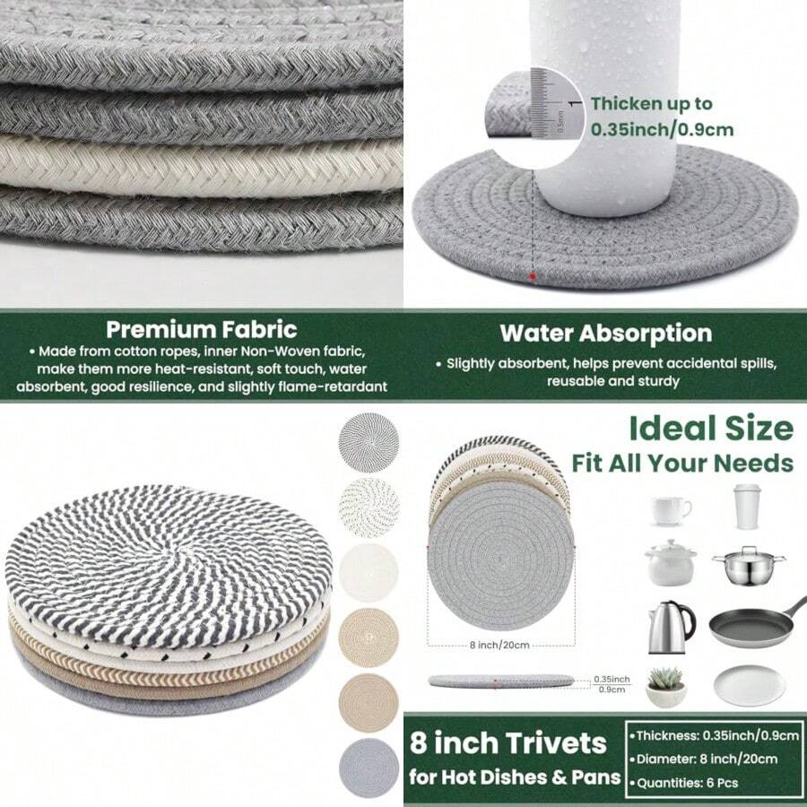 Trivets de 8 pulgadas para platos calientes ollas y sartenes calientes posavasos gruesos resistentes al calor almohadillas para orejas calientes multifuncionales para mesa y encimera 6 - Mezcla de colores - Ver 1
