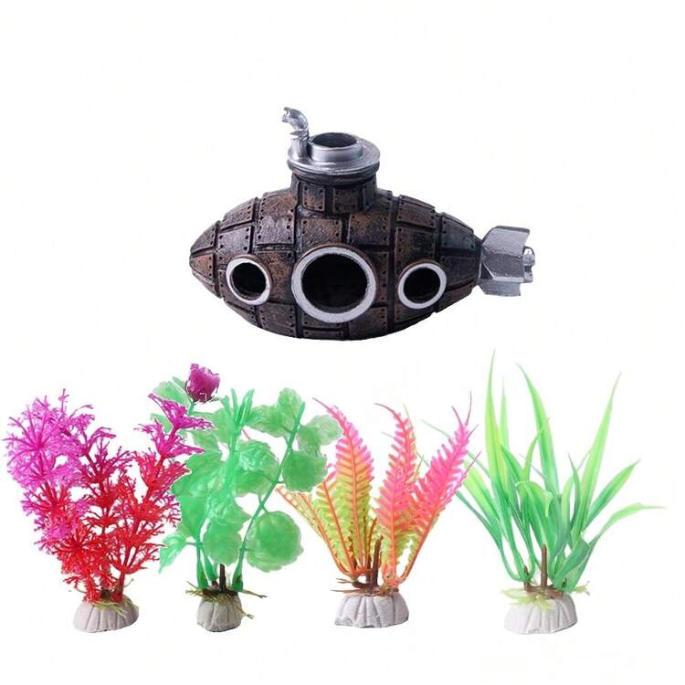 Bộ trang trí bể cá: Bộ trang trí cây thông chào đón, cây nhân tạo và đồ trang trí bằng nhựa bao gồm tàu ngầm, cầu nhỏ, gốc cây và hang động. Thích hợp cho bể cá vàng, cây mềm và cây nhựa có hang động ẩn. - A - Xem 9
