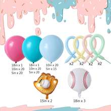 Ice Cream Dripping Baseball-Themed Birthday Party Decorations, A 130-Piece Baseball Balloon Arch Wreath Set, Ice Cream Theme, Bright Pink Latex Balloons Paired With Baseball Foil Balloons, Suitable For Birthday Parties And Gender Reveal Parties. - View 6